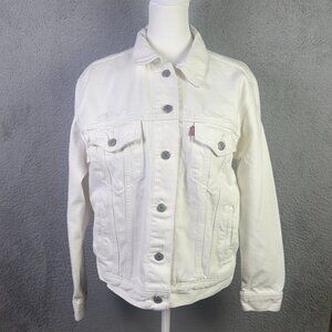 Levis Ex-boyfriend Trucker Jacket Womens M White Denim Button Outdoors Cotton